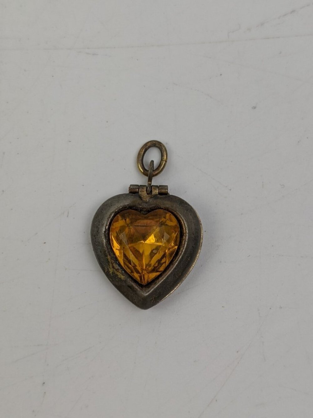 Antique Victorian 10K Gold Filled Heart Locket Hidden Hinges Madeira Citrine